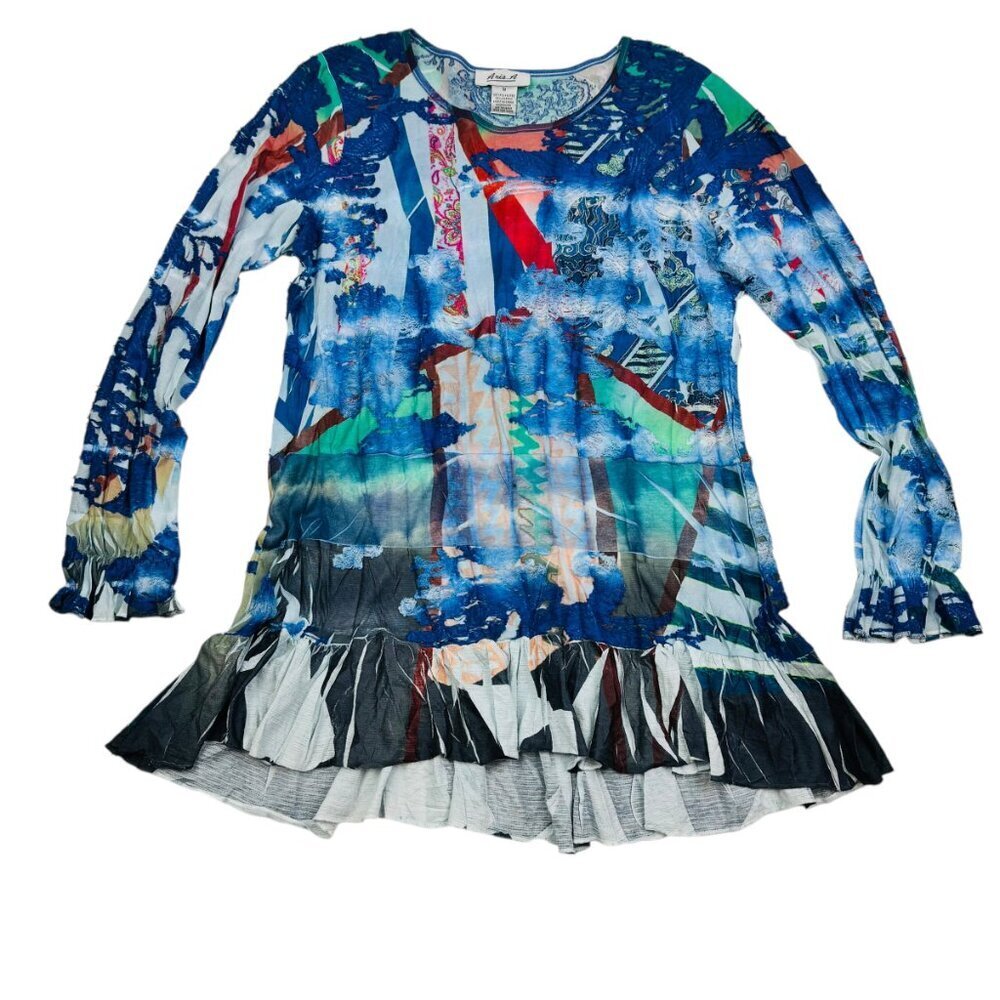 Aris A. Multicolor Abstract/Artsy/Art to Wear Print Long Sleeve Top Women's SZ M
